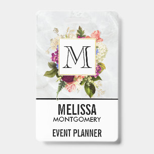 Tarjeta De Identificación Monograma de ramillete floral en acuarela rosa mod