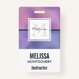 Tarjeta De Identificación Monograma de resumen moderno morado y rosado de ba