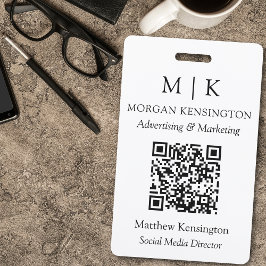 Tarjeta De Identificación Monograma o Agregar logotipo comercial Código QR