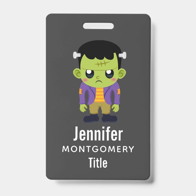 Tarjeta De Identificación Monstruo verde de Frankenstein Halloween (Parte frontal)