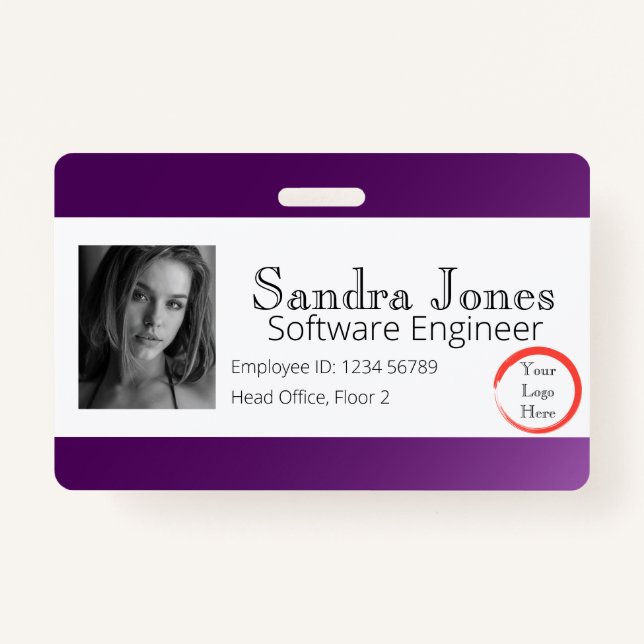 Tarjeta de identificación morada oscura (horizonta (Anverso)