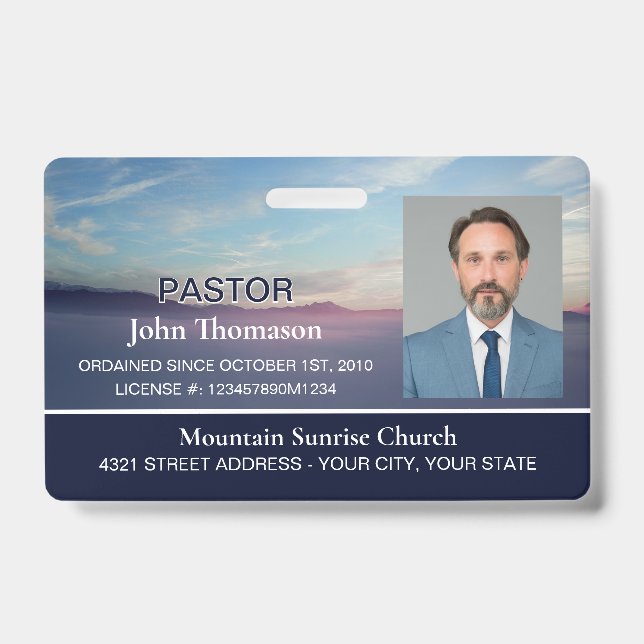 Tarjeta De Identificación Mountain Sunrise Blue Church Membership Clergy ID (Parte frontal)