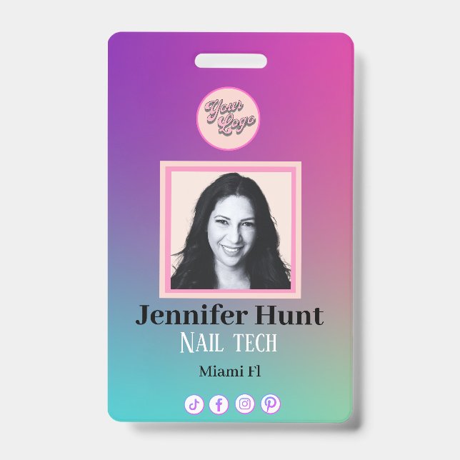 Tarjeta De Identificación Multicolor Personalizado Foto elegante sencillo mi (Parte frontal)