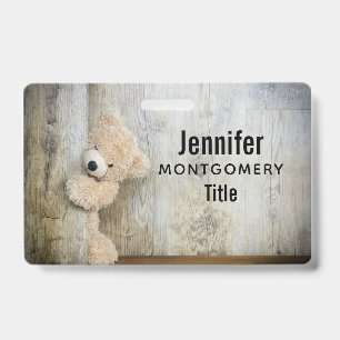 Tarjeta De Identificación Muro De Madera Rústica De Oso Cutáneo Con Oso