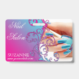 Tarjeta De Identificación Nail Salon Technist Floral Damask Pink Blue 