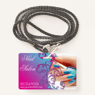 Tarjeta De Identificación Nail Salon Technist Floral Damask Pink Blue 