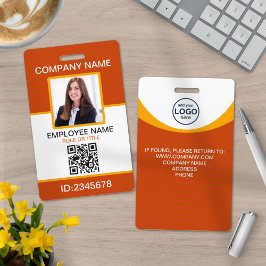 Tarjeta De Identificación Naranja de código QR de empleado corporativo fotog