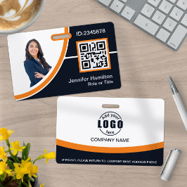 Tarjeta De Identificación Naranja de código QR de nombre de empleado corpora