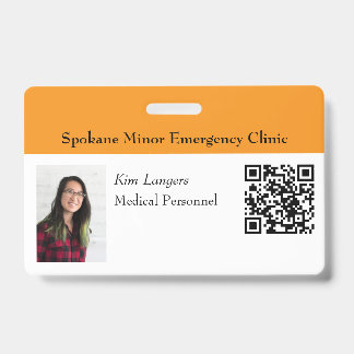 Tarjeta De Identificación Naranja de distintivos de código QR y foto de iden