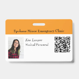 Tarjeta De Identificación Naranja de distintivos de código QR y foto de iden