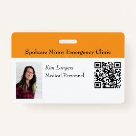 Tarjeta De Identificación Naranja de distintivos de código QR y foto de iden