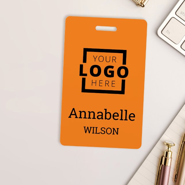 Tarjeta De Identificación Naranja de nombres de empleados básicos del logoti (Subido por el creador)