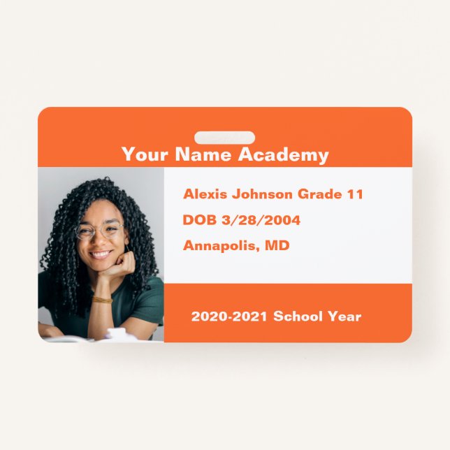 Tarjeta De Identificación Naranja Hazlo tú mismo Personalizado Homeschool (Anverso)
