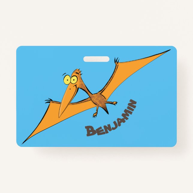 Tarjeta De Identificación Naranja lindo y gracioso personalizado pterodáctil (Anverso)