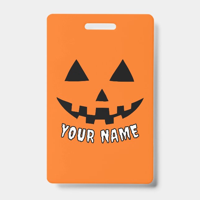 Tarjeta De Identificación Naranja personalizado Calabaza Halloween su nombre (Front)