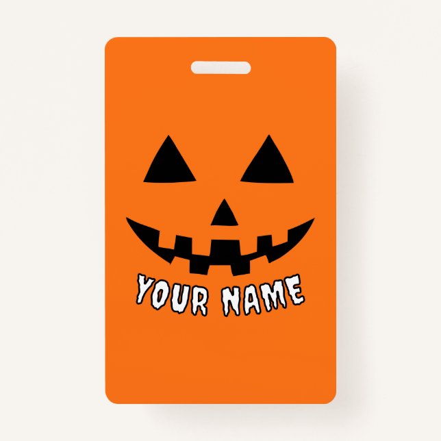 Tarjeta De Identificación Naranja personalizado Calabaza Halloween su nombre (Anverso)