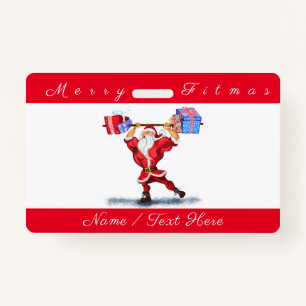 Tarjeta De Identificación Navidades Bodybuilder Santa Personalize Name Badge