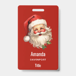 Tarjeta De Identificación Navidades de Holly Jolly Santa Claus Retro