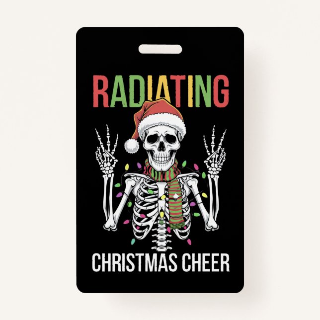 Tarjeta De Identificación Navidades de Radiología Santa Skeleton (Anverso)