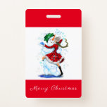 Tarjeta De Identificación Navidades Fiesta Badge Snowman y danza Chica<br><div class="desc">Insignias con Feliz Hombre de Nieve y Chica Navidades de tango Fiesta Dibujo de Personalizado divertido - Elegir / Añadir su texto único / nombre / color - Hacer su regalo especial - Redimensionar y mover o eliminar y agregar elementos / texto con herramienta de personalización ! Dibujo y diseño...</div>