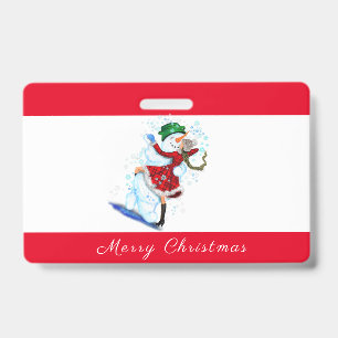 Tarjeta De Identificación Navidades Fiesta Badge Snowman y danza Chica