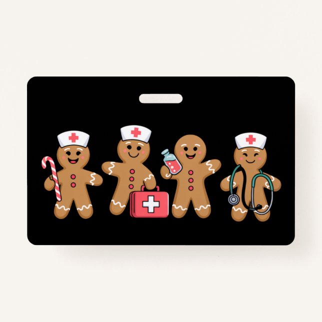 Tarjeta De Identificación Navidades Gingerbread Enfermera Equipo de Regalos (Anverso)