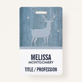 Tarjeta De Identificación Navidades Rústicos De Los Renos De Madera Azul