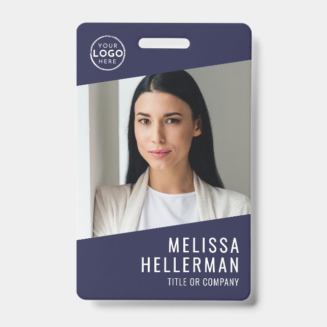 Tarjeta De Identificación Navy Blue Company Logo Employee ID (Parte frontal)