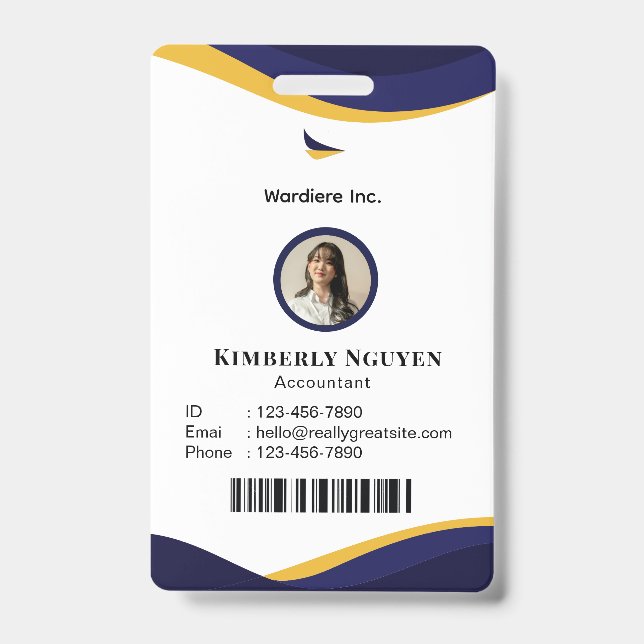 Tarjeta De Identificación Navy & White Modern Personalized ID Card Badge (Parte frontal)