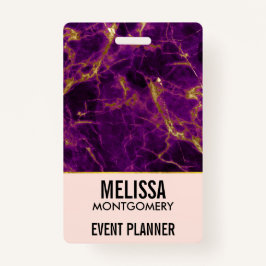 Tarjeta De Identificación Negocio de mármol morado y oro moderno