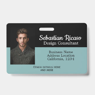 Tarjeta De Identificación Negocio personalizado negro turquesa