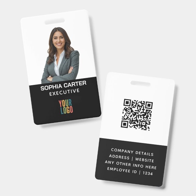 Tarjeta de identificación negra de código QR de lo (Parte frontal y trasera)