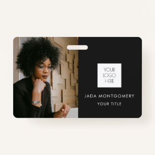 Tarjeta de identificación negra Foto Y Logo Mini