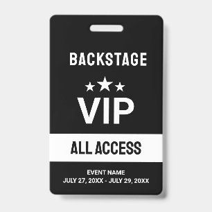 Tarjeta De Identificación Negro VIP Backstage All Access Pass ID Badge