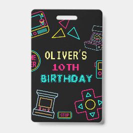 Tarjeta De Identificación Neon Any año videojuegos cumpleaños