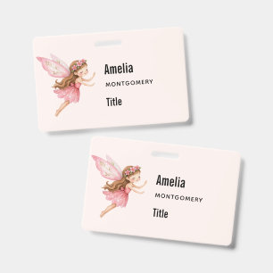 Tarjeta De Identificación Niña Hada Encantadora con un Vestido Rosa Capricho