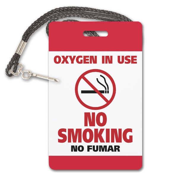 Tarjeta De Identificación No fumar - Oxígeno en uso - Sin Fumar (No Smoking Plastic Badge for a Lanyard)