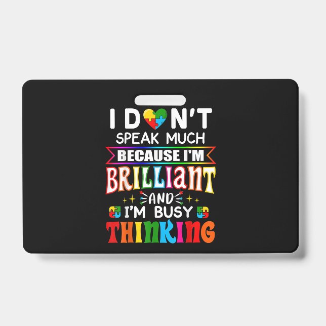 Tarjeta De Identificación No hablo mucho autismo brillante autista (Front)