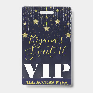 Tarjeta De Identificación Noche bajo estrellas dorado azul oscuro Sweet 16 P