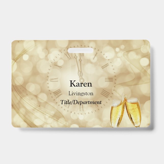 Tarjeta De Identificación Nochevieja con gafas de champán (Anverso)