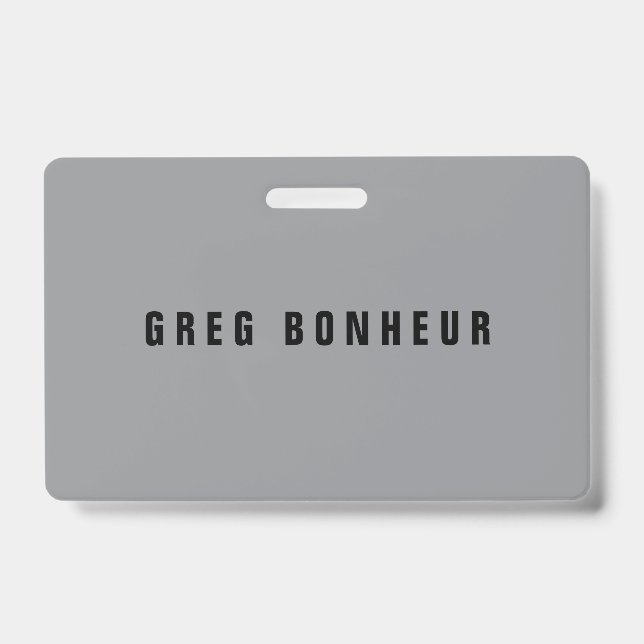 Tarjeta De Identificación Nombre con estilo moderno | Gris y negro (Parte frontal)