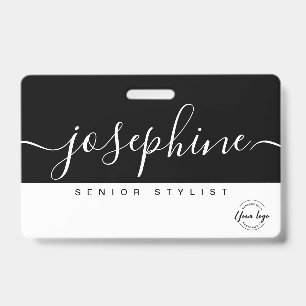 Tarjeta De Identificación Nombre con Letra Personalizada Blanco Negro Bonito