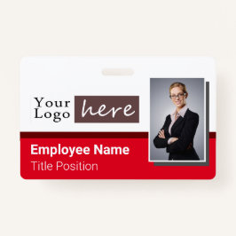 Tarjeta De Identificación Nombre de empleado rojo del logotipo de estilo hor