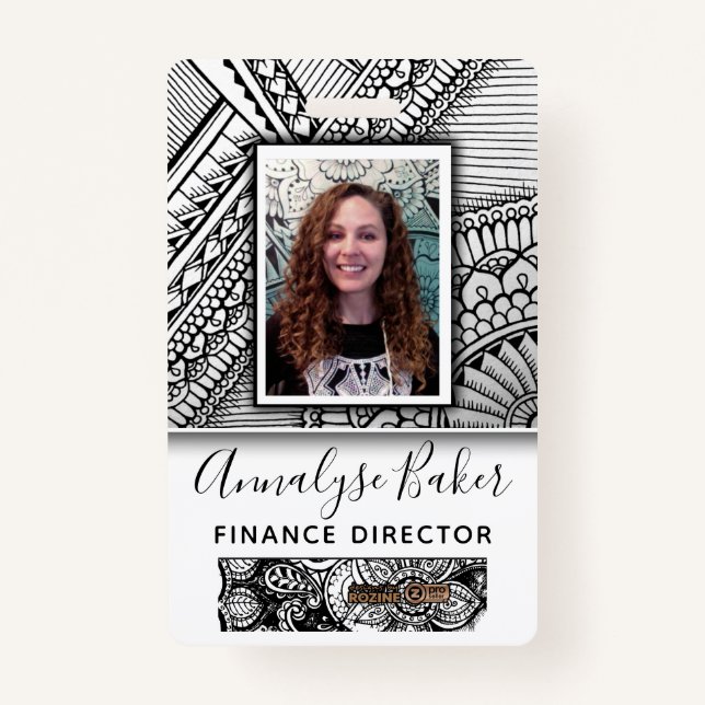 Tarjeta De Identificación Nombre de foto de empleado de tatuaje tribal blanc (Anverso)