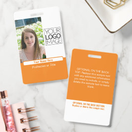 Tarjeta De Identificación Nombre de foto profesional bloque de color naranja