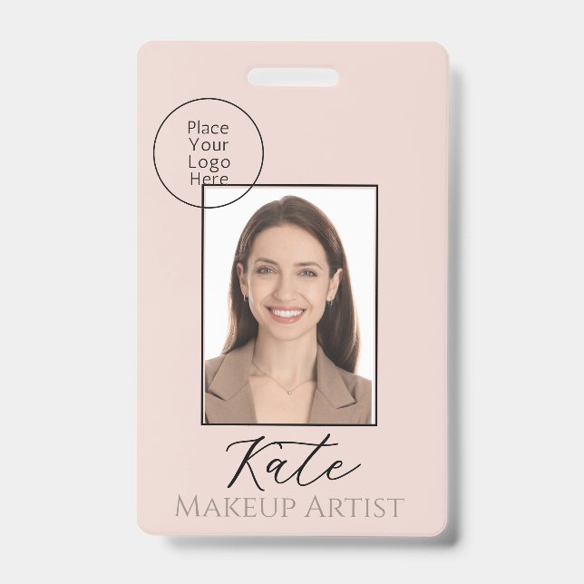 Tarjeta De Identificación Nombre de Foto Rosa de Maquillaje  (Parte frontal)