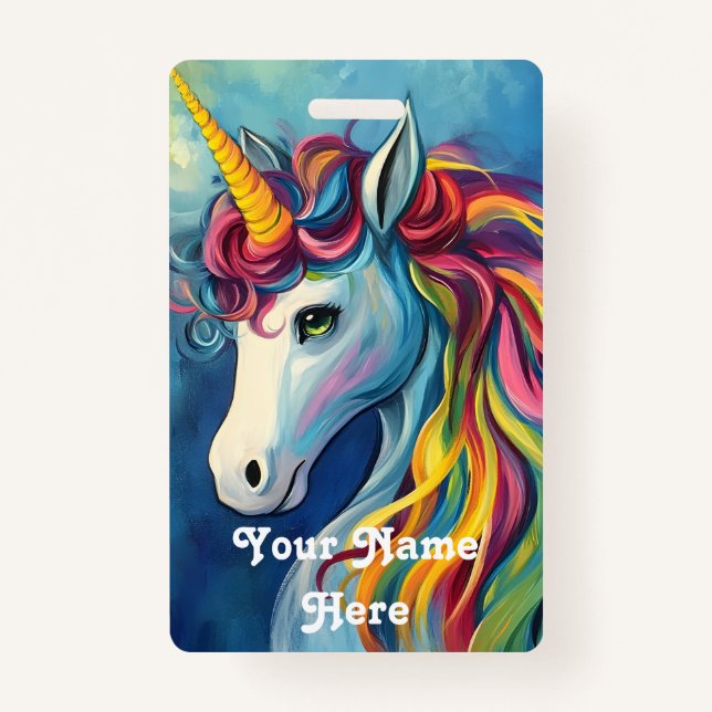 Tarjeta De Identificación nombre de host de cumpleaños de unicorn (Anverso)
