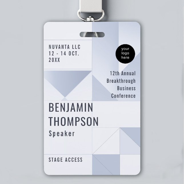 Tarjeta De Identificación Nombre de identificación azul para empresas de la  (event badge lanyard template business corporate conference geometric blue modern professional)