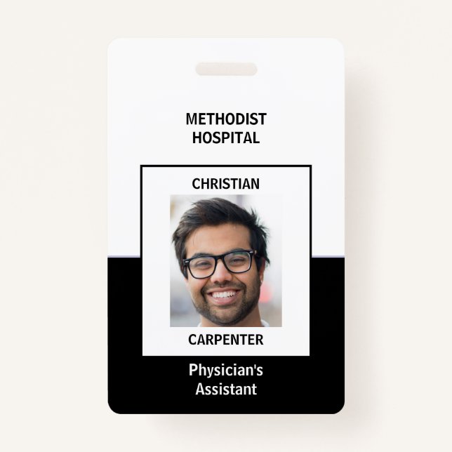 Tarjeta De Identificación Nombre de identificación de foto en blanco y negro (Anverso)