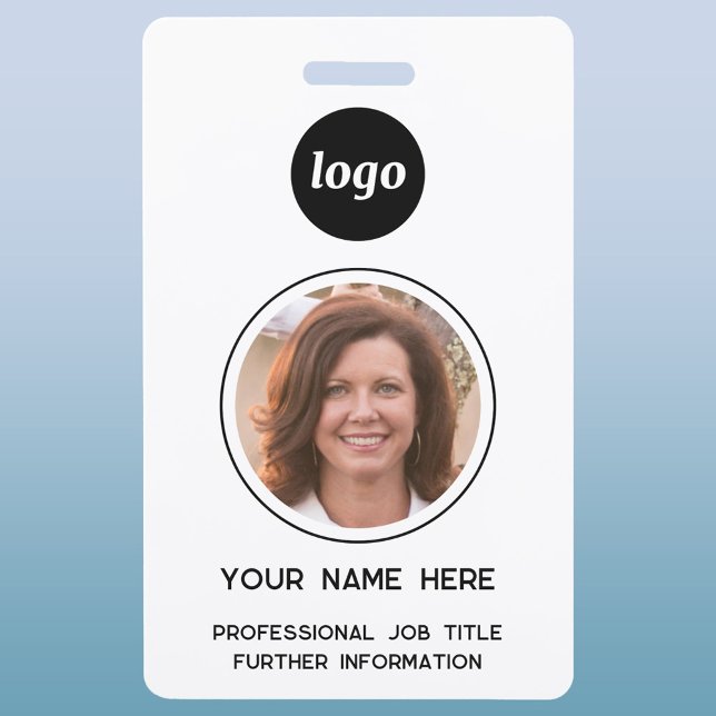 Tarjeta De Identificación Nombre de identificación simple de foto (Logo photo and custom text business id nametag)